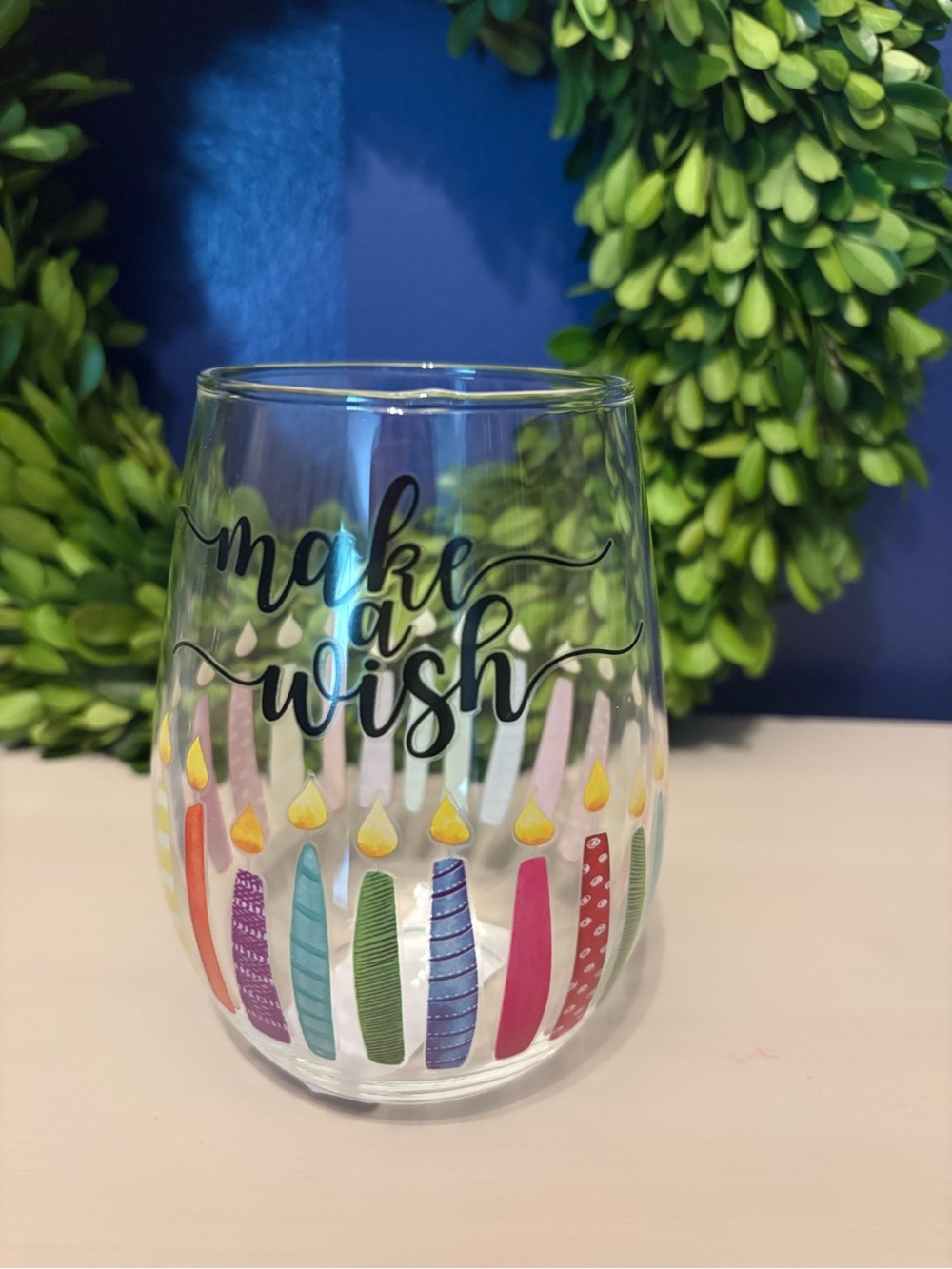 Make a Wish Stemless Wine Glass - Colorful Candle Design